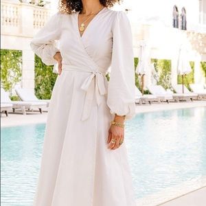 NWT The Drop Souththecity Women’s ivory Semisheer balloon sleeve maxi wrap dress